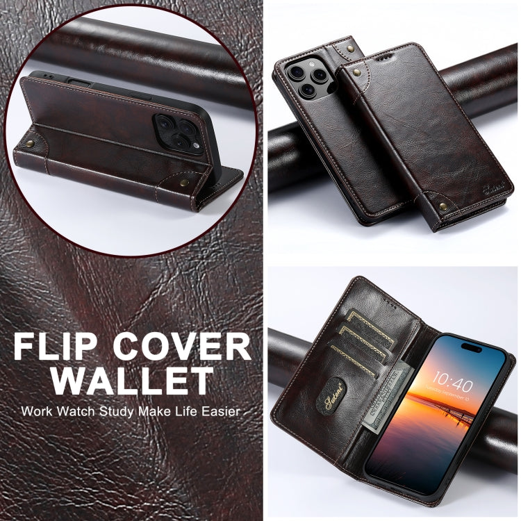 For iPhone 16 Suteni Baroque Calf Texture Buckle Wallet Leather Phone Case(Brown) - iPhone 16 Cases by Suteni | Online Shopping South Africa | PMC Jewellery | Buy Now Pay Later Mobicred