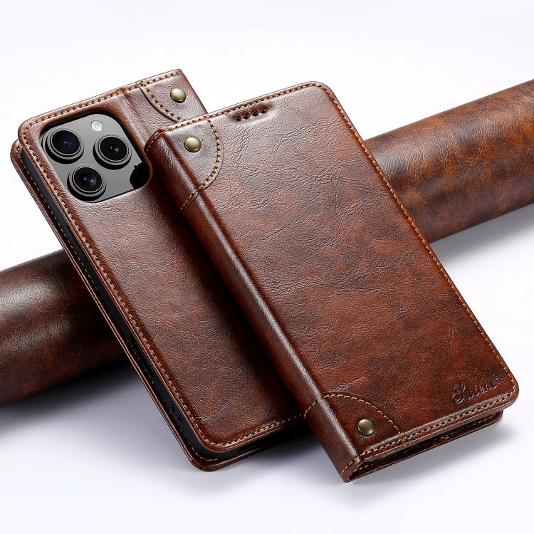 For iPhone 16 Pro Suteni Baroque Calf Texture Buckle Wallet Leather Phone Case(Khaki) - iPhone 16 Pro Cases by Suteni | Online Shopping South Africa | PMC Jewellery | Buy Now Pay Later Mobicred