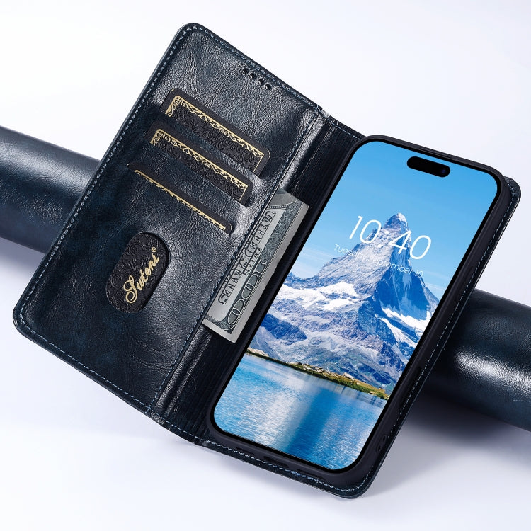 For iPhone 16 Pro Suteni Baroque Calf Texture Buckle Wallet Leather Phone Case(Blue) - iPhone 16 Pro Cases by Suteni | Online Shopping South Africa | PMC Jewellery | Buy Now Pay Later Mobicred