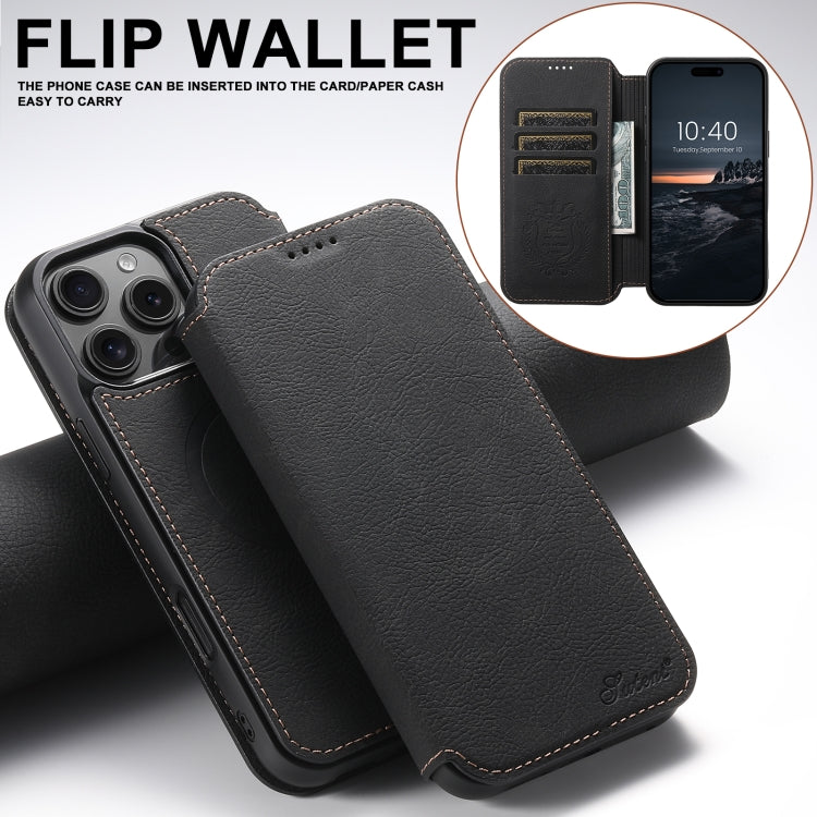 For iPhone 16 Pro Suteni J06 Retro Matte Litchi Texture Leather MagSafe Phone Case(Black) - iPhone 16 Pro Cases by Suteni | Online Shopping South Africa | PMC Jewellery | Buy Now Pay Later Mobicred