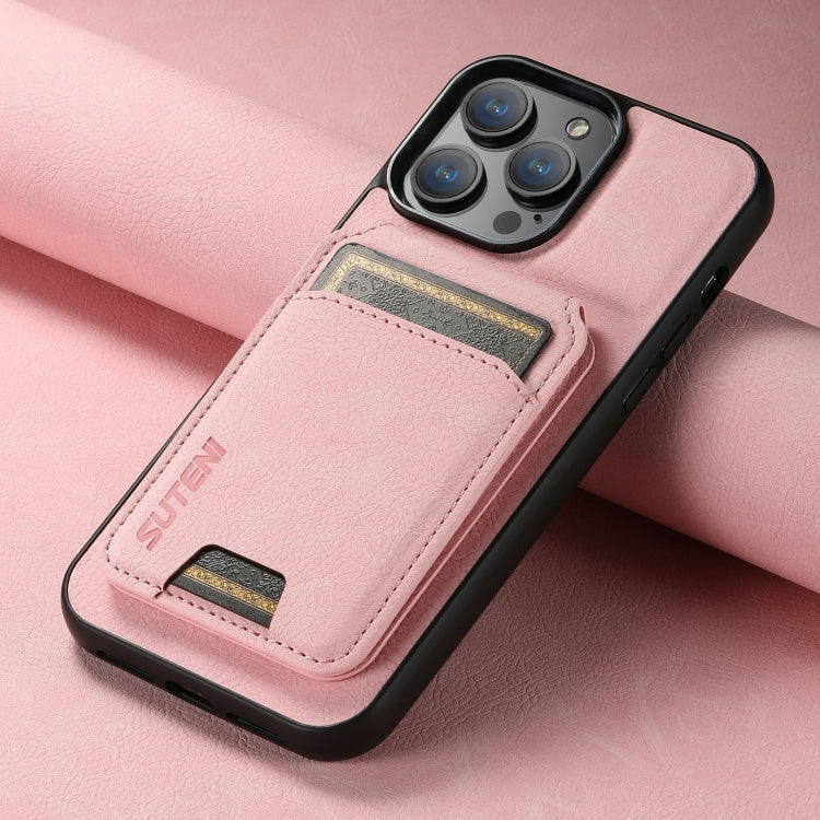 For iPhone 16 Plus Suteni H02 Litchi Leather Card Wallet Stand Back Phone Case(Pink) - iPhone 16 Plus Cases by Suteni | Online Shopping South Africa | PMC Jewellery | Buy Now Pay Later Mobicred