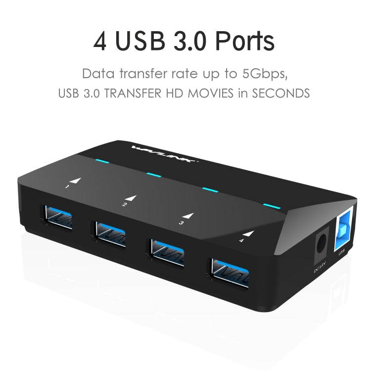 WAVLINK WL-UH3042P1 2.4A Fast Charging Adapter for Keyboard Mouse 4-Port USB3.0 HUB(UK Plug) - USB 3.0 HUB by WAVLINK | Online Shopping South Africa | PMC Jewellery | Buy Now Pay Later Mobicred