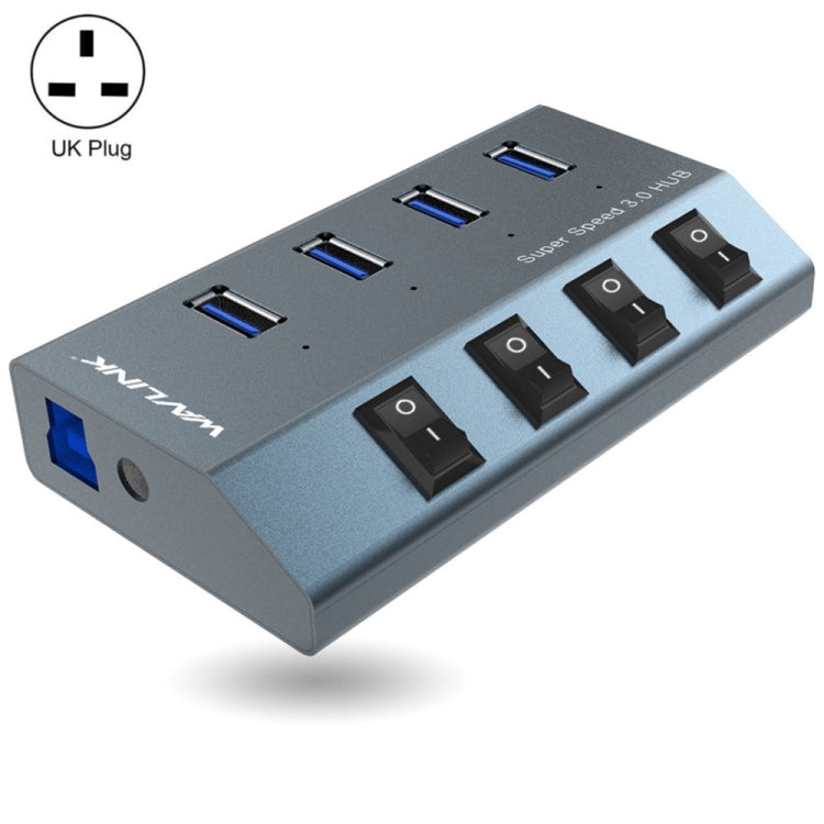 WAVLINK WL-UH3049 USB 3.0 4-Ports Desktop Fast Charger Station with Independent Switch(UK Plug) - USB 3.0 HUB by WAVLINK | Online Shopping South Africa | PMC Jewellery | Buy Now Pay Later Mobicred