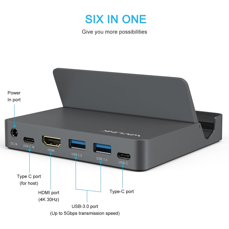 WAVLINK WL-UHP3D01 Portable Type-C Cell Phone Docking Station Multi-Port USB HUB Adapter(EU Plug) - USB 3.0 HUB by WAVLINK | Online Shopping South Africa | PMC Jewellery | Buy Now Pay Later Mobicred