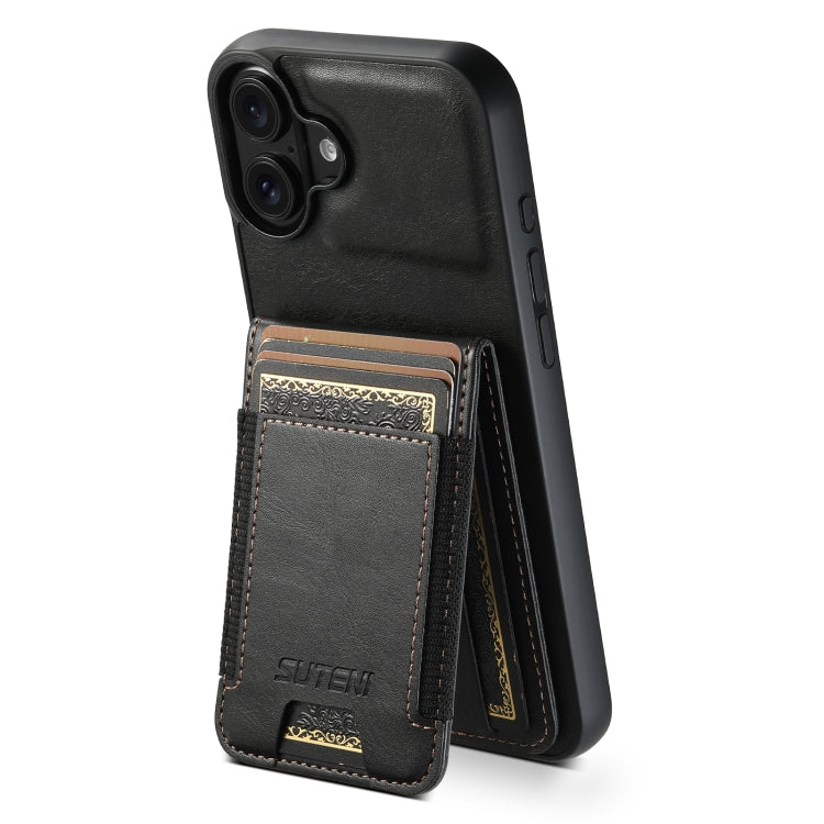 For iPhone 16 Plus Suteni H03 Oil Wax Leather Wallet Stand Back Phone Case(Black) - iPhone 16 Plus Cases by Suteni | Online Shopping South Africa | PMC Jewellery | Buy Now Pay Later Mobicred