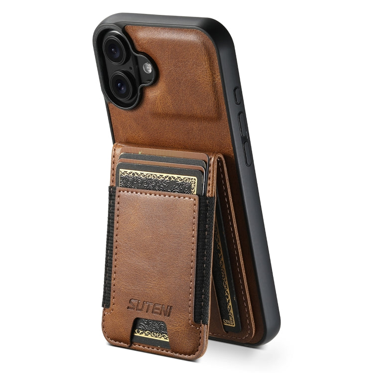 For iPhone 16 Plus Suteni H03 Oil Wax Leather Wallet Stand Back Phone Case(Brown) - iPhone 16 Plus Cases by Suteni | Online Shopping South Africa | PMC Jewellery | Buy Now Pay Later Mobicred