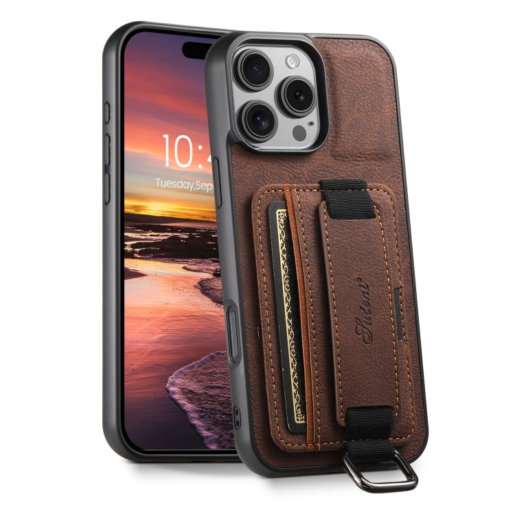 For iPhone 16 Pro Max Suteni H13 Litchi Leather Wrist Strap Wallet Back Phone Case(Brown) - iPhone 16 Pro Max Cases by Suteni | Online Shopping South Africa | PMC Jewellery | Buy Now Pay Later Mobicred