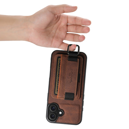 For iPhone 16 Plus Suteni H13 Litchi Leather Wrist Strap Wallet Back Phone Case(Brown) - iPhone 16 Plus Cases by Suteni | Online Shopping South Africa | PMC Jewellery | Buy Now Pay Later Mobicred