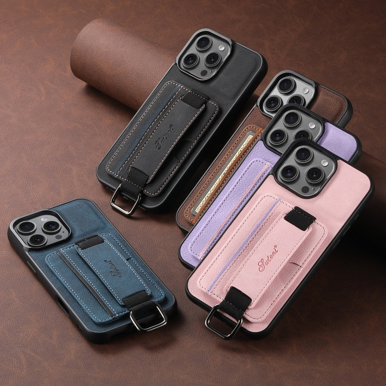 For iPhone 16e Suteni H13 Litchi Leather Wrist Strap Wallet Back Phone Case(Brown) - iPhone 16e Cases by Suteni | Online Shopping South Africa | PMC TechLife | Buy Now Pay Later Mobicred