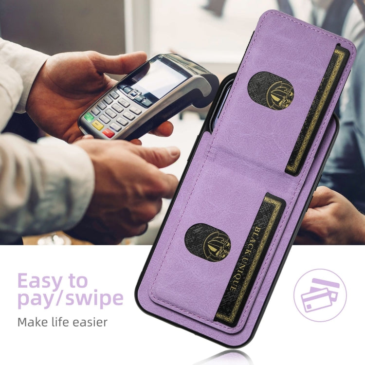 For iPhone 16 Suteni H03 Litchi Leather Card Bag Stand Back Phone Case(Purple) - iPhone 16 Cases by Suteni | Online Shopping South Africa | PMC Jewellery | Buy Now Pay Later Mobicred