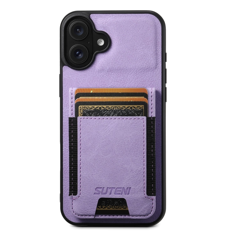 For iPhone 16 Plus Suteni H03 Litchi Leather Card Bag Stand Back Phone Case(Purple) - iPhone 16 Plus Cases by Suteni | Online Shopping South Africa | PMC Jewellery | Buy Now Pay Later Mobicred