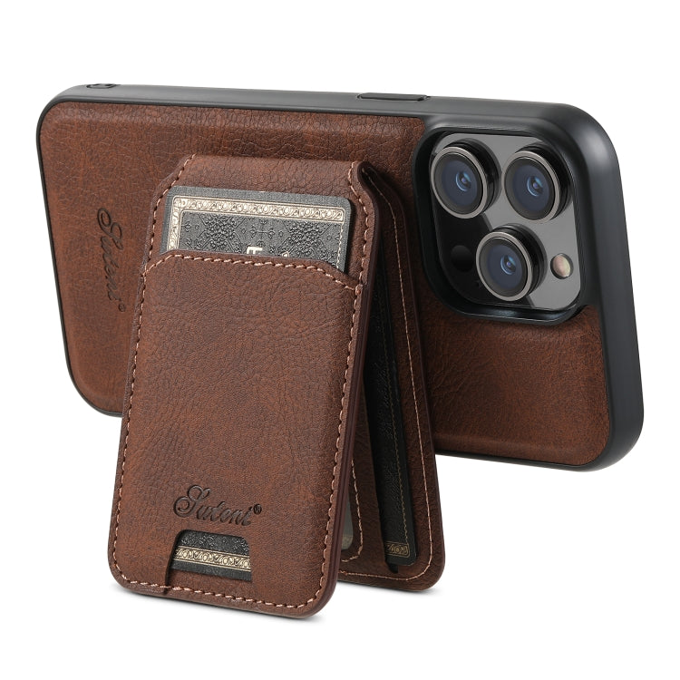 For iPhone 15 Pro Suteni H17 Litchi Texture Leather MagSafe Detachable Wallet Phone Case(Brown) - iPhone 15 Pro Cases by Suteni | Online Shopping South Africa | PMC Jewellery | Buy Now Pay Later Mobicred