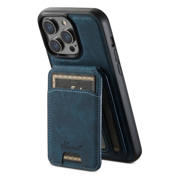 For iPhone 15 Pro Suteni H17 Litchi Texture Leather MagSafe Detachable Wallet Phone Case(Blue) - iPhone 15 Pro Cases by Suteni | Online Shopping South Africa | PMC Jewellery | Buy Now Pay Later Mobicred