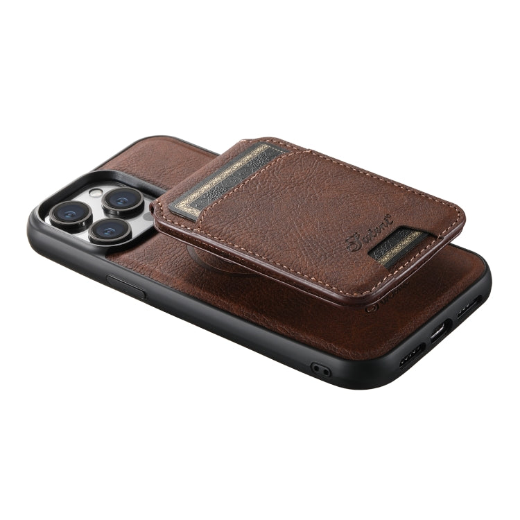 For iPhone 15 Plus Suteni H17 Litchi Texture Leather MagSafe Detachable Wallet Phone Case(Brown) - iPhone 15 Plus Cases by Suteni | Online Shopping South Africa | PMC Jewellery | Buy Now Pay Later Mobicred