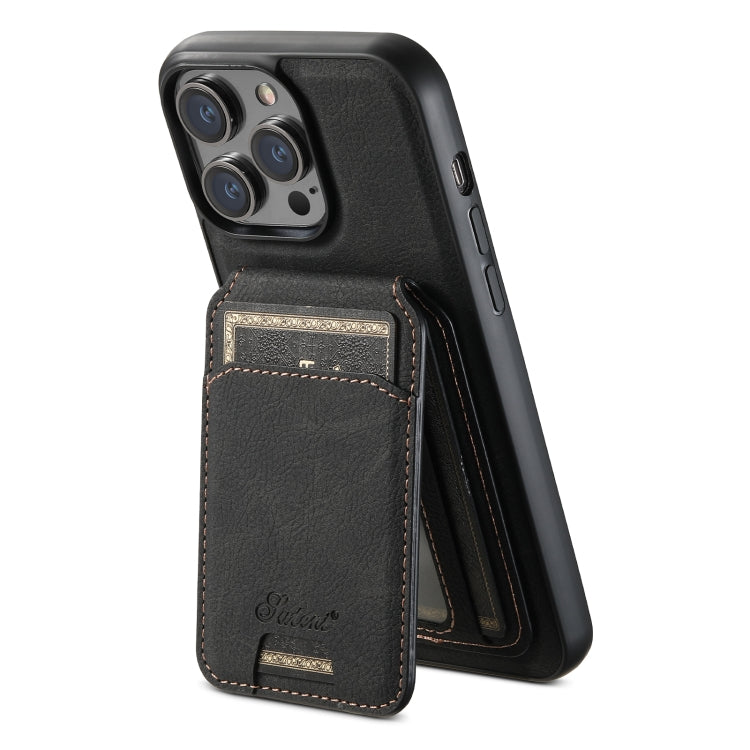 For iPhone 13 Pro Max Suteni H17 Litchi Texture Leather MagSafe Detachable Wallet Phone Case(Black) - iPhone 13 Pro Max Cases by Suteni | Online Shopping South Africa | PMC Jewellery | Buy Now Pay Later Mobicred