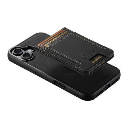 For iPhone 16 Suteni H17 Litchi Texture Leather MagSafe Detachable Wallet Phone Case(Black) - iPhone 16 Cases by Suteni | Online Shopping South Africa | PMC Jewellery | Buy Now Pay Later Mobicred