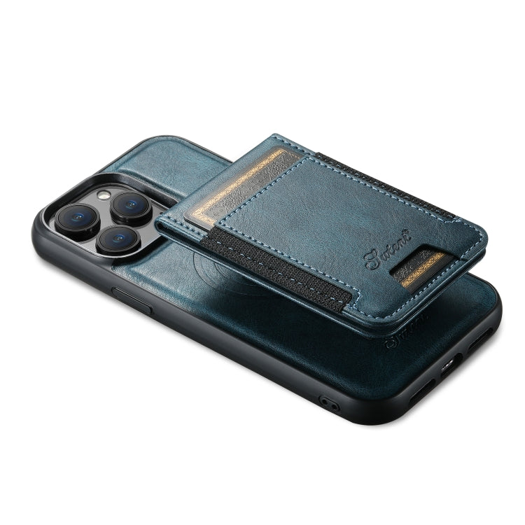 For iPhone 15 Pro Max Suteni H17 Oil Eax Leather MagSafe Detachable Wallet Phone Case(Blue) - iPhone 15 Pro Max Cases by Suteni | Online Shopping South Africa | PMC Jewellery | Buy Now Pay Later Mobicred