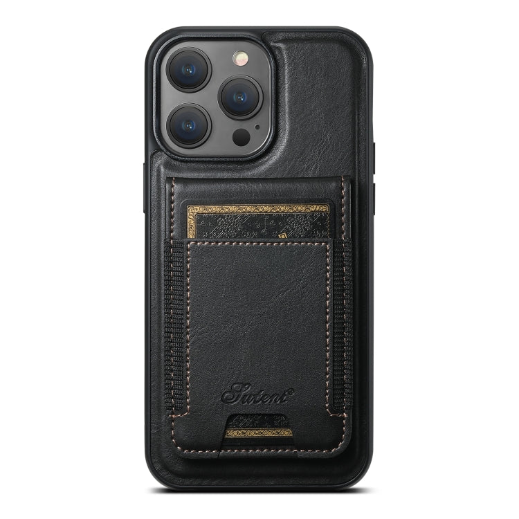 For iPhone 12 Pro Suteni H17 Oil Eax Leather MagSafe Detachable Wallet Phone Case(Black) - iPhone 12 / 12 Pro Cases by Suteni | Online Shopping South Africa | PMC Jewellery | Buy Now Pay Later Mobicred