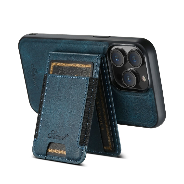 For iPhone 12 Pro Suteni H17 Oil Eax Leather MagSafe Detachable Wallet Phone Case(Blue) - iPhone 12 / 12 Pro Cases by Suteni | Online Shopping South Africa | PMC Jewellery | Buy Now Pay Later Mobicred