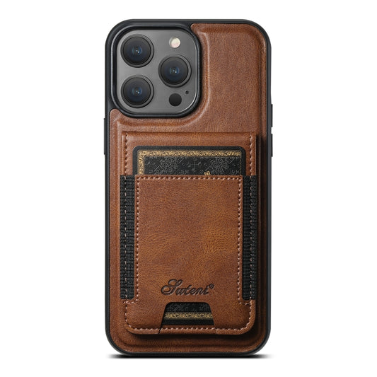 For iPhone 15 Pro Suteni H17 Oil Eax Leather MagSafe Detachable Wallet Phone Case(Brown) - iPhone 15 Pro Cases by Suteni | Online Shopping South Africa | PMC Jewellery | Buy Now Pay Later Mobicred