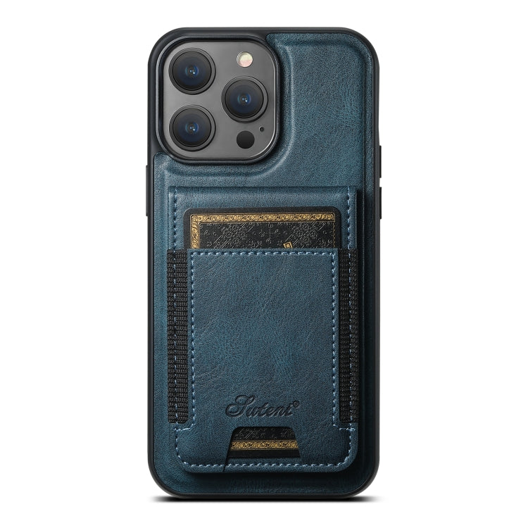 For iPhone 15 Pro Suteni H17 Oil Eax Leather MagSafe Detachable Wallet Phone Case(Blue) - iPhone 15 Pro Cases by Suteni | Online Shopping South Africa | PMC Jewellery | Buy Now Pay Later Mobicred