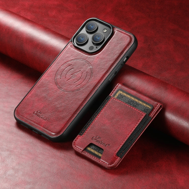 For iPhone 15 Plus Suteni H17 Oil Eax Leather MagSafe Detachable Wallet Phone Case(Red) - iPhone 15 Plus Cases by Suteni | Online Shopping South Africa | PMC Jewellery | Buy Now Pay Later Mobicred