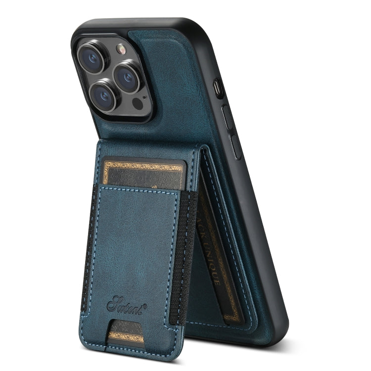 For iPhone 15 Suteni H17 Oil Eax Leather MagSafe Detachable Wallet Phone Case(Blue) - iPhone 15 Cases by Suteni | Online Shopping South Africa | PMC Jewellery | Buy Now Pay Later Mobicred