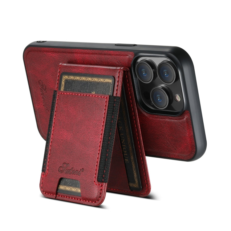 For iPhone 14 Suteni H17 Oil Eax Leather MagSafe Detachable Wallet Phone Case(Red) - iPhone 14 Cases by Suteni | Online Shopping South Africa | PMC Jewellery | Buy Now Pay Later Mobicred