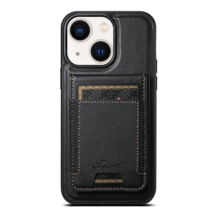 For iPhone 13 Suteni H17 Oil Eax Leather MagSafe Detachable Wallet Phone Case(Black) - iPhone 13 Cases by Suteni | Online Shopping South Africa | PMC Jewellery | Buy Now Pay Later Mobicred