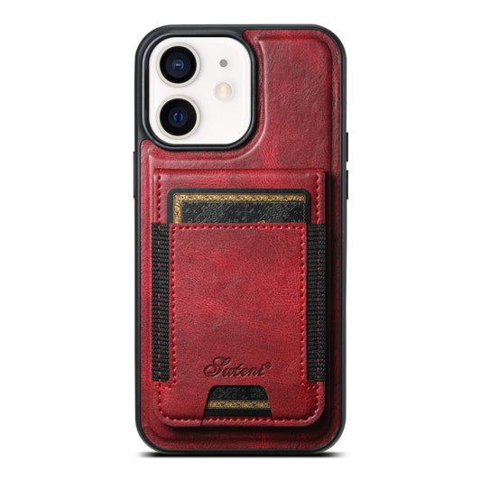 For iPhone 12  Suteni H17 Oil Eax Leather MagSafe Detachable Wallet Phone Case(Red) - iPhone 12 / 12 Pro Cases by Suteni | Online Shopping South Africa | PMC Jewellery | Buy Now Pay Later Mobicred