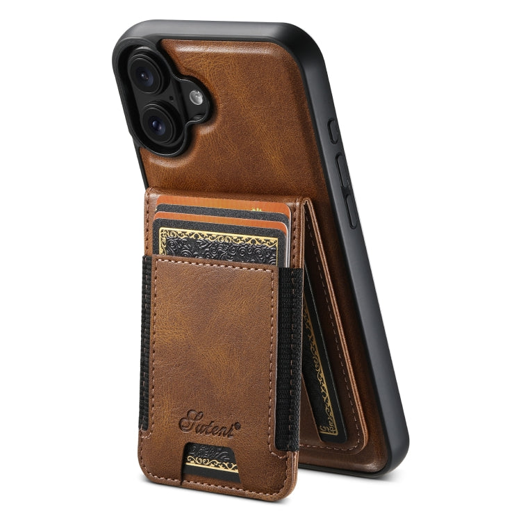 For iPhone 16 Suteni H17 Oil Eax Leather MagSafe Detachable Wallet Phone Case(Brown) - iPhone 16 Cases by Suteni | Online Shopping South Africa | PMC Jewellery | Buy Now Pay Later Mobicred