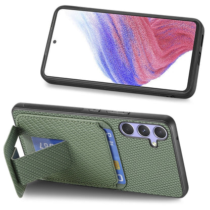 For Samsung Galaxy S25 5G Carbon Fiber Card Bag Fold Stand Phone Case(Green) -  by PMC Jewellery | Online Shopping South Africa | PMC Jewellery | Buy Now Pay Later Mobicred