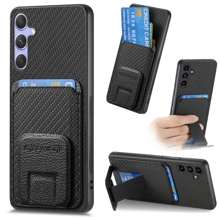 For Samsung Galaxy S25+ 5G Carbon Fiber Card Bag Fold Stand Phone Case(Black) - Galaxy S25+ 5G Cases by PMC Jewellery | Online Shopping South Africa | PMC Jewellery | Buy Now Pay Later Mobicred