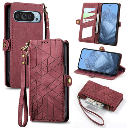 For Google Pixel 9 Geometric Zipper Wallet Side Buckle Leather Phone Case(Red) - Google Cases by PMC Jewellery | Online Shopping South Africa | PMC Jewellery | Buy Now Pay Later Mobicred