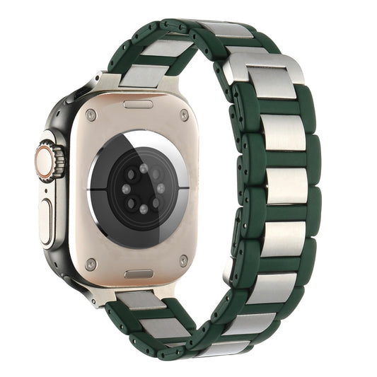 For Apple Watch Series 9 45mm Rubber Stainless Steel Magnetic Watch Band(Green+Silver) - Watch Bands by PMC Jewellery | Online Shopping South Africa | PMC Jewellery