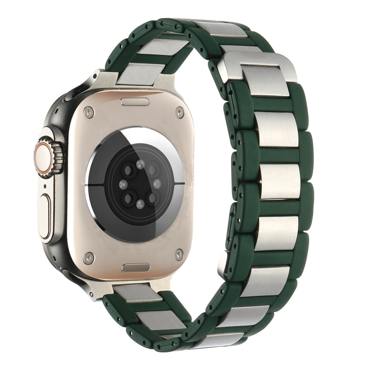 For Apple Watch Ultra 49mm Rubber Stainless Steel Magnetic Watch Band(Green+Silver) - Watch Bands by PMC Jewellery | Online Shopping South Africa | PMC Jewellery