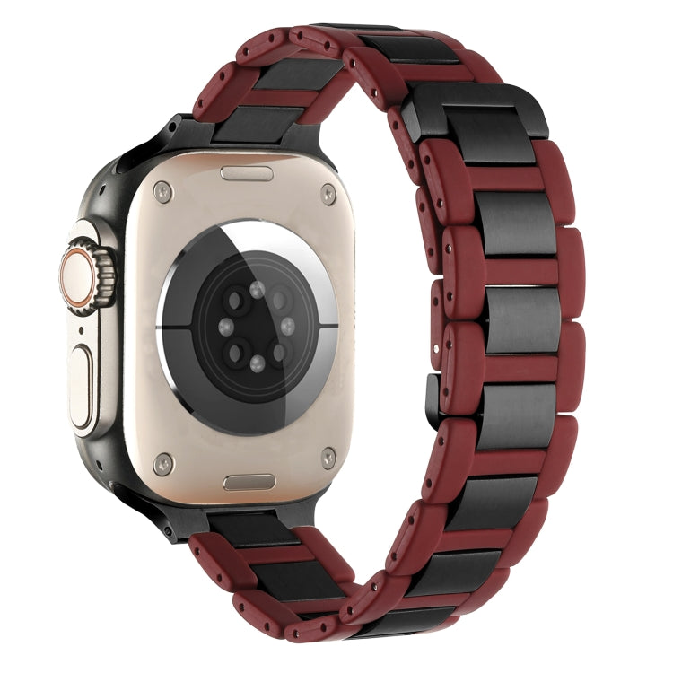 For Apple Watch Series 7 45mm Rubber Stainless Steel Magnetic Watch Band(Wine+Black) - Watch Bands by PMC Jewellery | Online Shopping South Africa | PMC Jewellery