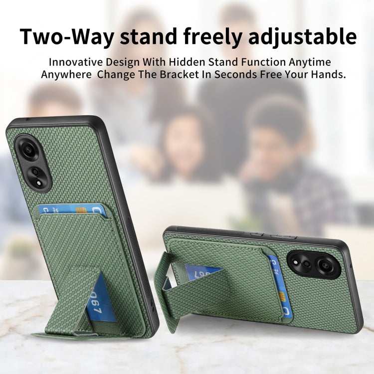 For OPPO Reno6 Pro 5G Carbon Fiber Card Bag Fold Stand Phone Case(Green) - OPPO Cases by PMC Jewellery | Online Shopping South Africa | PMC Jewellery | Buy Now Pay Later Mobicred