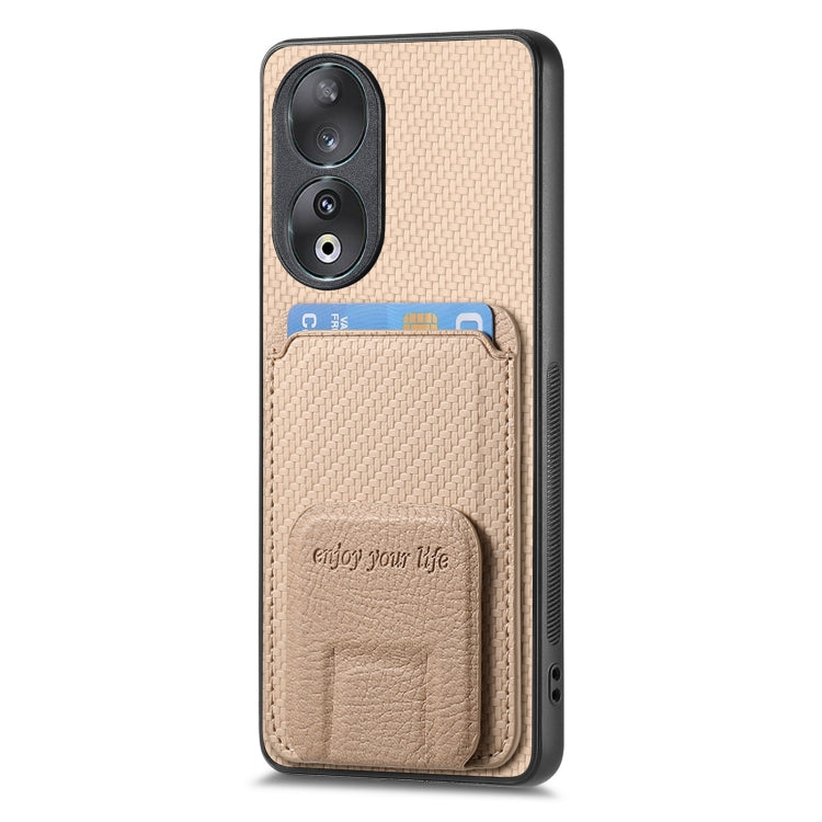 For Honor X7 Carbon Fiber Card Bag Fold Stand Phone Case(Khaki) - Honor Cases by PMC Jewellery | Online Shopping South Africa | PMC Jewellery | Buy Now Pay Later Mobicred