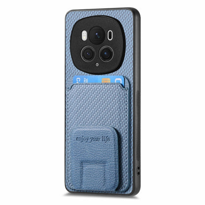 For Honor Magic6 Pro Carbon Fiber Card Bag Fold Stand Phone Case(Blue) - Honor Cases by PMC Jewellery | Online Shopping South Africa | PMC Jewellery | Buy Now Pay Later Mobicred