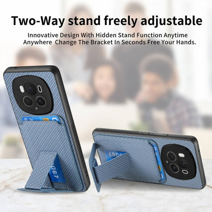 For Honor Magic6 Pro Carbon Fiber Card Bag Fold Stand Phone Case(Blue) - Honor Cases by PMC Jewellery | Online Shopping South Africa | PMC Jewellery | Buy Now Pay Later Mobicred