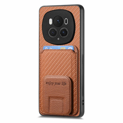 For Honor Magic6 Pro Carbon Fiber Card Bag Fold Stand Phone Case(Brown) - Honor Cases by PMC Jewellery | Online Shopping South Africa | PMC Jewellery | Buy Now Pay Later Mobicred