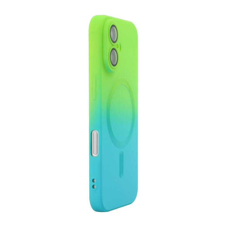 For iPhone 16 ENKAY Hat-Prince MagSafe Rainbow Gradient Silicone Phone Case with Lens Film(Green Blue) - iPhone 16 Cases by ENKAY | Online Shopping South Africa | PMC Jewellery | Buy Now Pay Later Mobicred