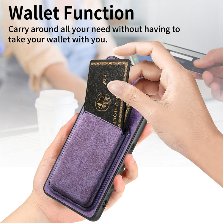 For Samsung Galaxy S25 5G Retro Leather Card Bag Magnetic Phone Case(Purple) - Galaxy S25 5G Cases by PMC Jewellery | Online Shopping South Africa | PMC Jewellery | Buy Now Pay Later Mobicred