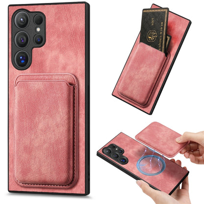 For Samsung Galaxy S25 Ultra 5G Retro Leather Card Bag Magnetic Phone Case(Pink) - Galaxy S25 Ultra 5G Cases by PMC Jewellery | Online Shopping South Africa | PMC Jewellery | Buy Now Pay Later Mobicred