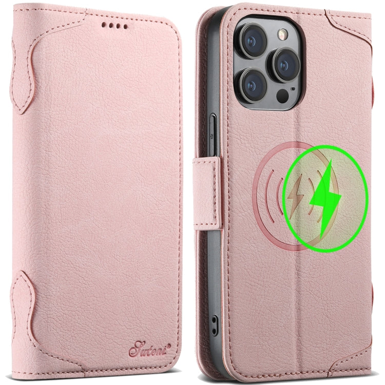 For iPhone 14 Pro SUTENI J07 Multifunctional Horizontal Flip Magsafe Leather Phone Case(Pink) - iPhone 14 Pro Cases by Suteni | Online Shopping South Africa | PMC Jewellery | Buy Now Pay Later Mobicred