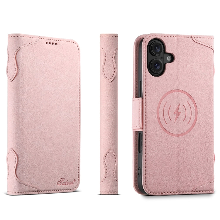 For iPhone 16 SUTENI J07 Multifunctional Horizontal Flip Magsafe Leather Phone Case(Pink) - iPhone 16 Cases by Suteni | Online Shopping South Africa | PMC Jewellery | Buy Now Pay Later Mobicred