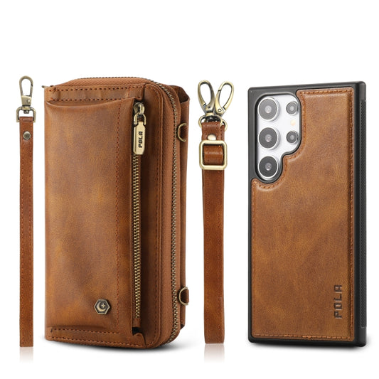 For Samsung Galaxy S24 Ultra 5G Crossbody Multi-functional Zipper Wallet Leather Phone Case(Brown) - Galaxy S24 Ultra 5G Cases by PMC Jewellery | Online Shopping South Africa | PMC Jewellery | Buy Now Pay Later Mobicred