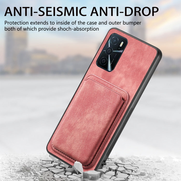 For OPPO Reno7 4G Retro Leather Card Bag Magnetic Phone Case(Pink) - OPPO Cases by PMC TechLife | Online Shopping South Africa | PMC TechLife | Buy Now Pay Later Mobicred