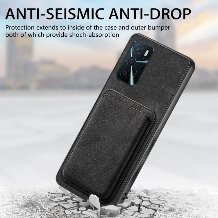 For OPPO Reno7 4G Retro Leather Card Bag Magnetic Phone Case(Black) - OPPO Cases by PMC TechLife | Online Shopping South Africa | PMC TechLife | Buy Now Pay Later Mobicred
